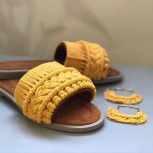 Gele Macramé Boho Chic Slippers – Model Sepideh