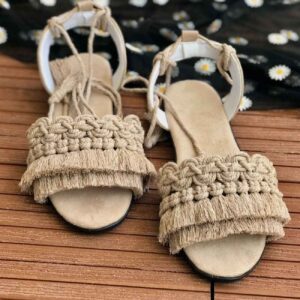 Macramé Sling Back Sandalen Handgemaakt Model Kwast