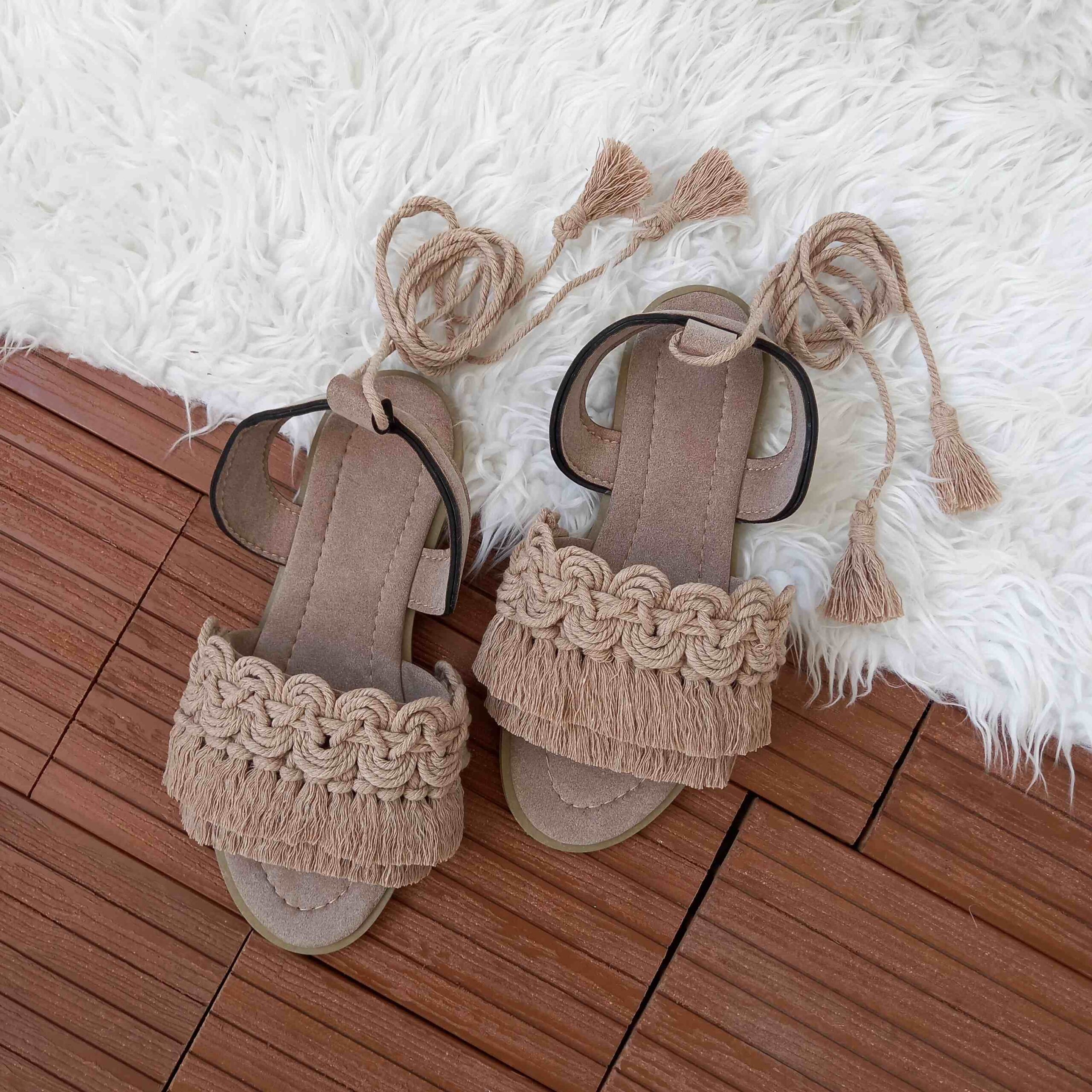 Macramé Sling Back Sandalen Handgemaakt Model Kwast