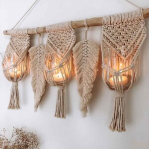 Macramé Wandkleed Handgemaakt Wandtapijt Kunst met Vaasje