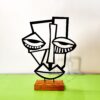 Minimalistische Kunstsculptuur – Metalen Kubisme Gezicht