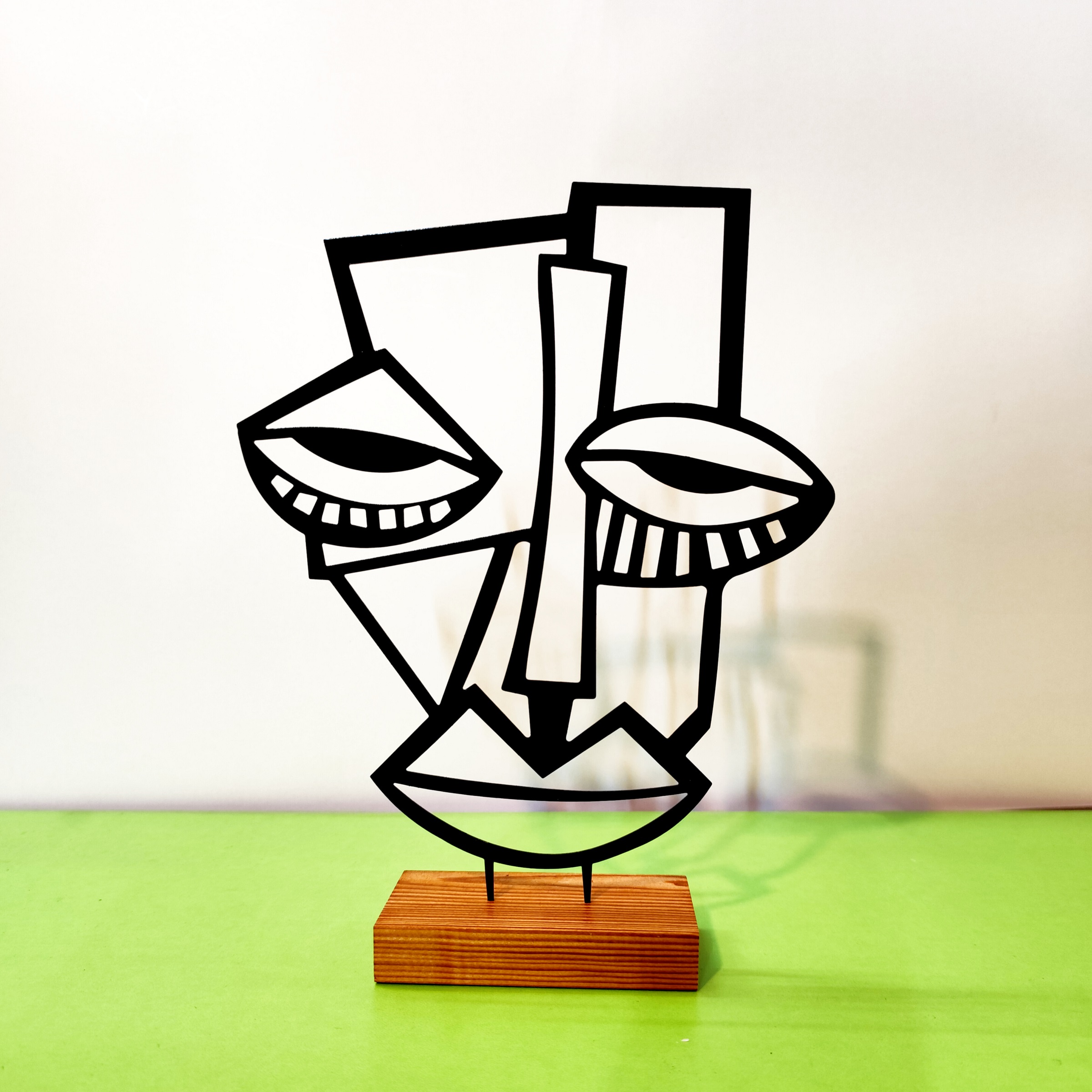 Minimalistische Kunstsculptuur – Metalen Kubisme Gezicht