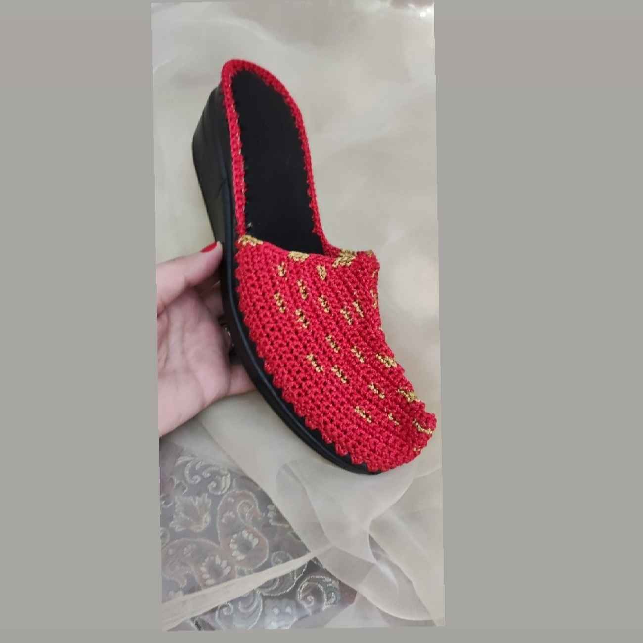 Perzische Slippers — Rood Charough Design — Handgemaakt