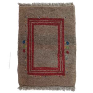 Handgeknoopt Perzisch minimalistisch Gabbeh tapijt – Met rand, Bruin, Wolmix