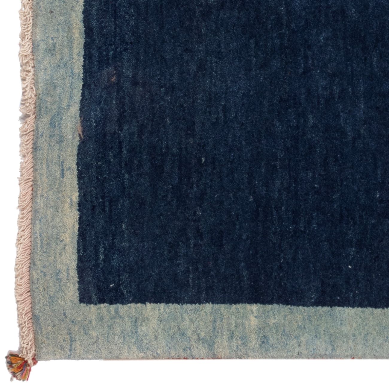 Handgeknoopt Perzisch minimalistisch Gabbeh loper – Met rand, Marineblauw, Wol