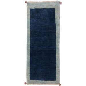Handgeknoopt Perzisch minimalistisch Gabbeh loper – Met rand, Marineblauw, Wol