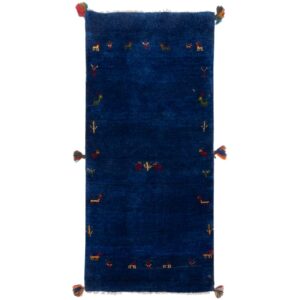 Handgeknoopt Perzisch minimalistisch Gabbeh loper – Effen, Marineblauw, Wol