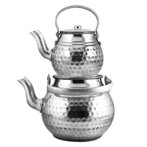 Perzische Metalen Dubbele Theepot Duurzaam met Traditioneel Gehamerd Ontwerp