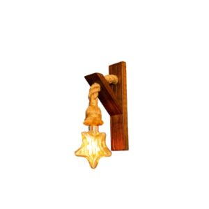 Rustieke Houten Wandlamp – Sterontwerp met Henneptouw