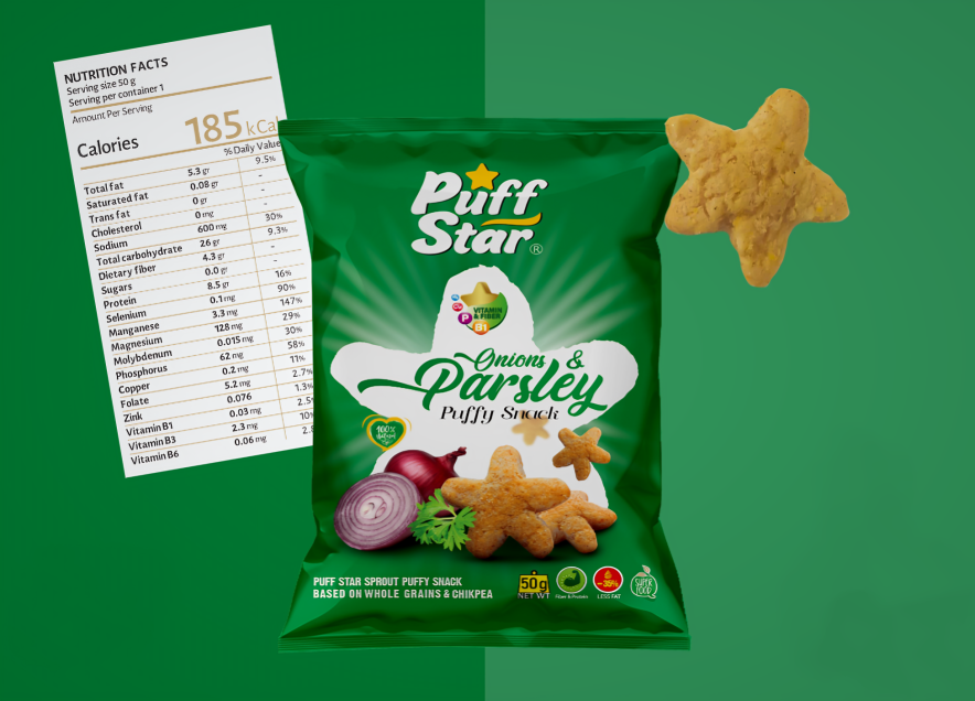 Iraanse Sooyegh – Puff Ster Peulvrucht Snack met Ui en Peterselie Smaak: Volkoren en Kikkererwt, 50 gr (10x)