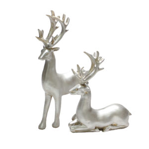 Set van 2 Decoratieve Hert Beeldjes – Zilver Kleur