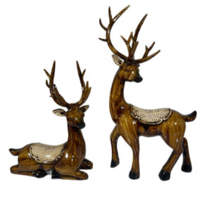 Set van 2 Decoratieve Hert Beeldjes – Bruin Polyresin