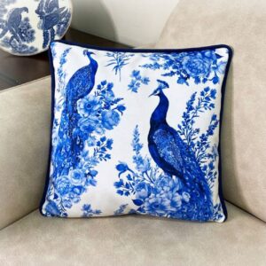 Prachtige Fluwelen Kussenhoes – Gedrukt & Dubbelzijdig Elegant Pauw & Bloemen Ontwerp (Set van 2)