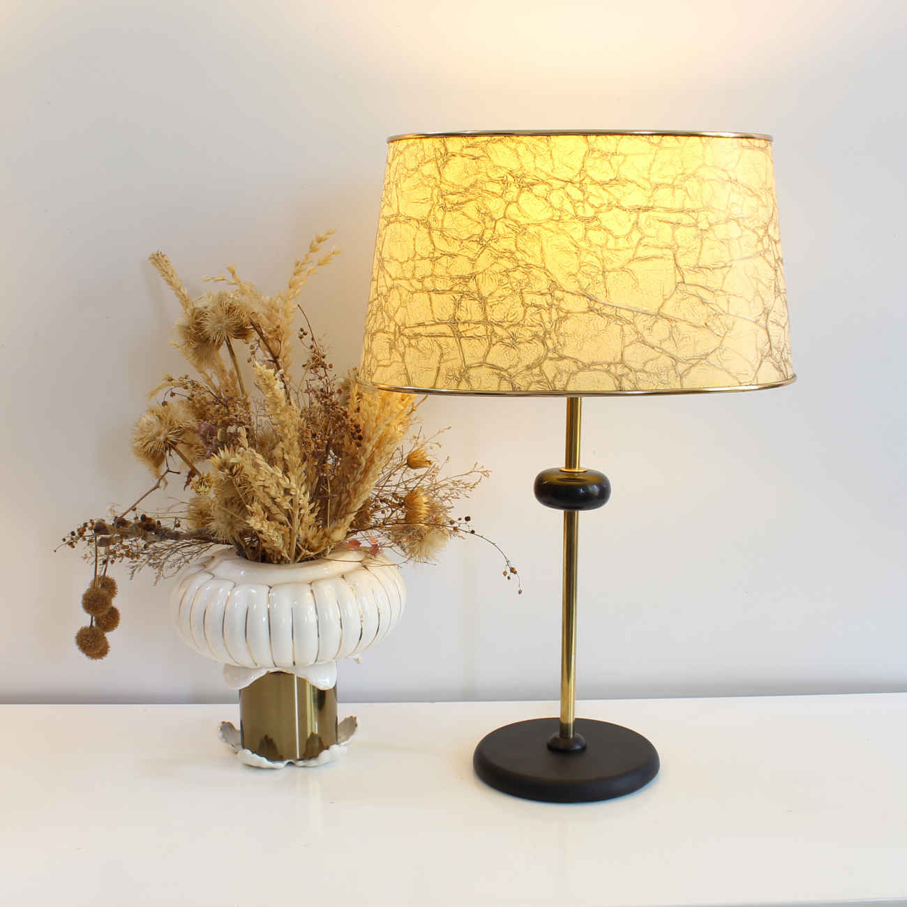 Accent Tafellamp met Gouden Trommelkap en Marmerpatroon