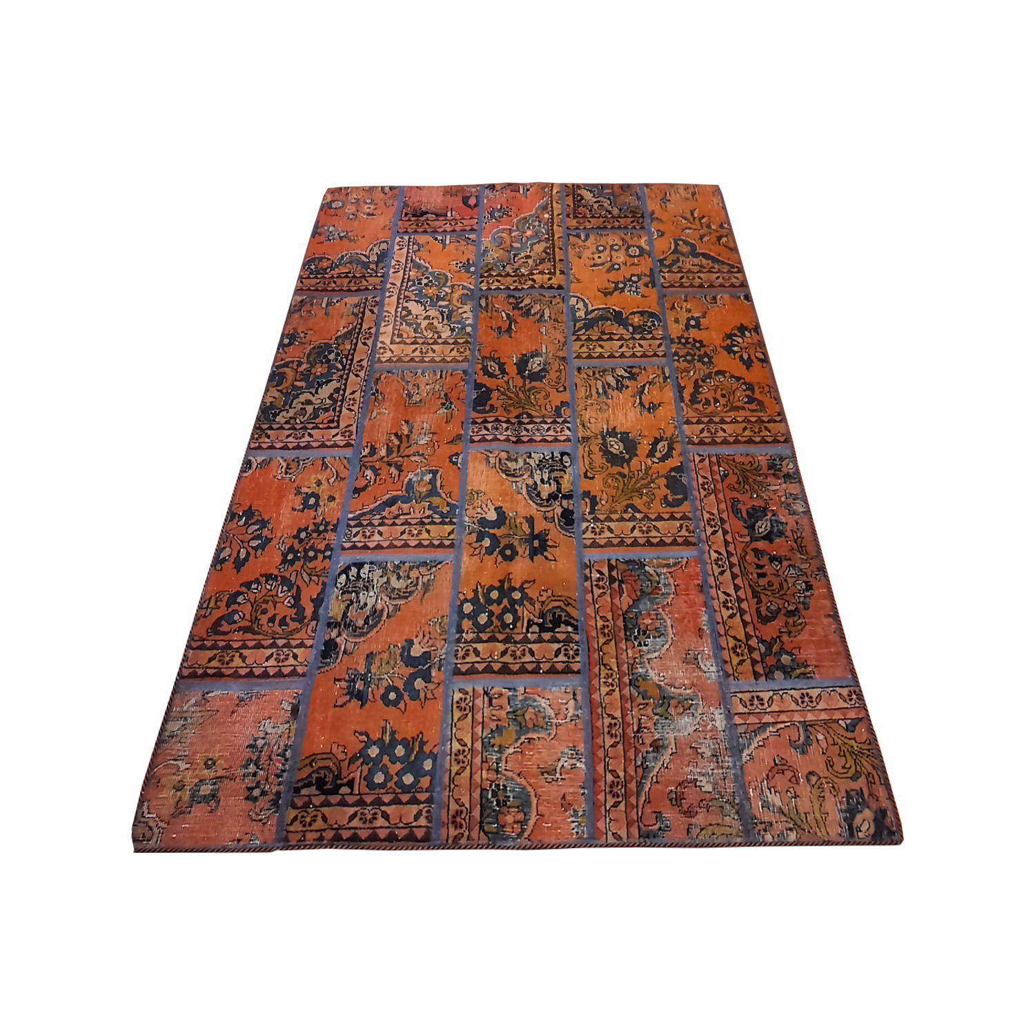 Vintage Patchwork Tapijt Bordeaux – Geometrisch Mix