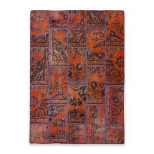 Vintage Patchwork Tapijt Bordeaux – Geometrisch Mix
