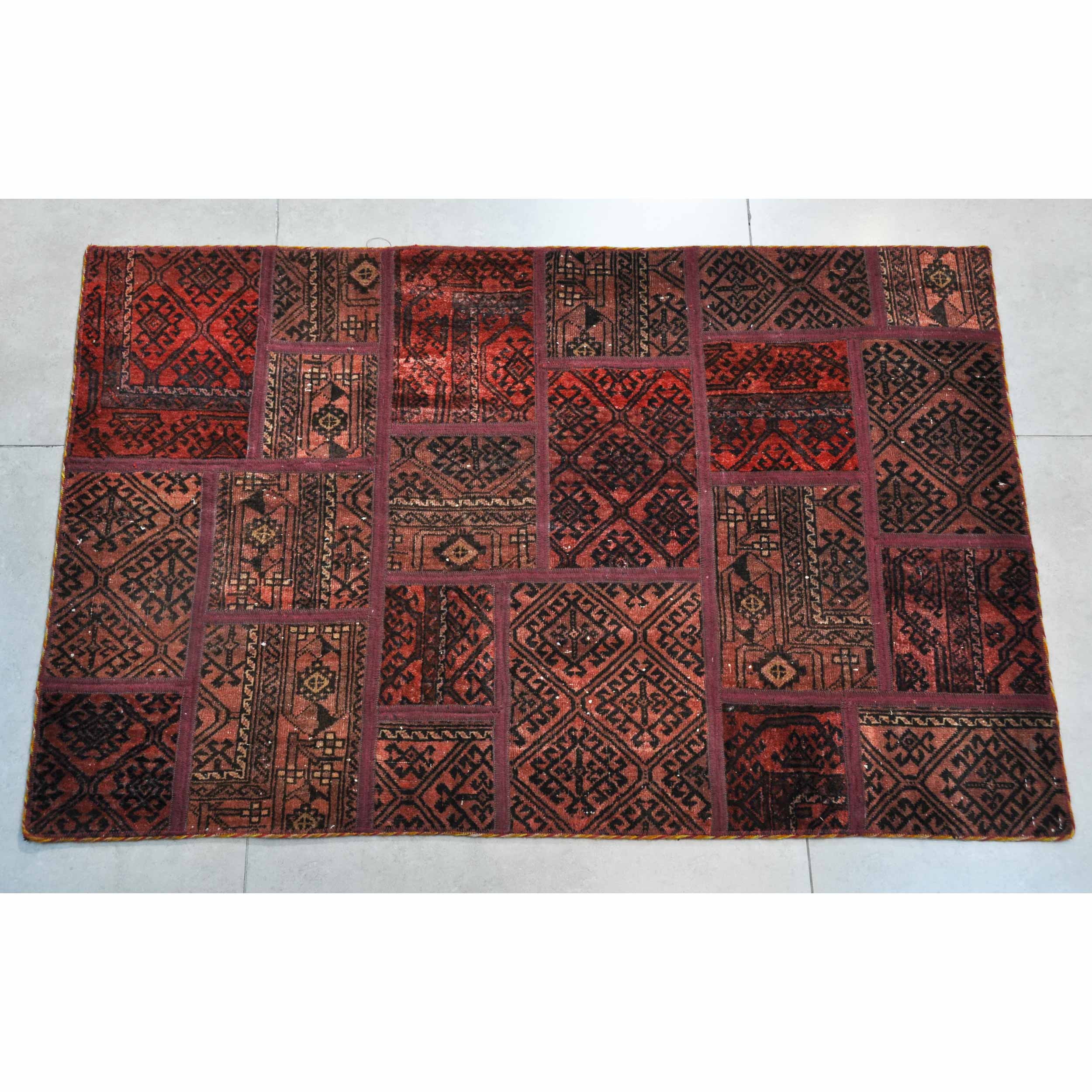 Vintage Perzisch Handgeknoopt Patchwork Tapijt Rood