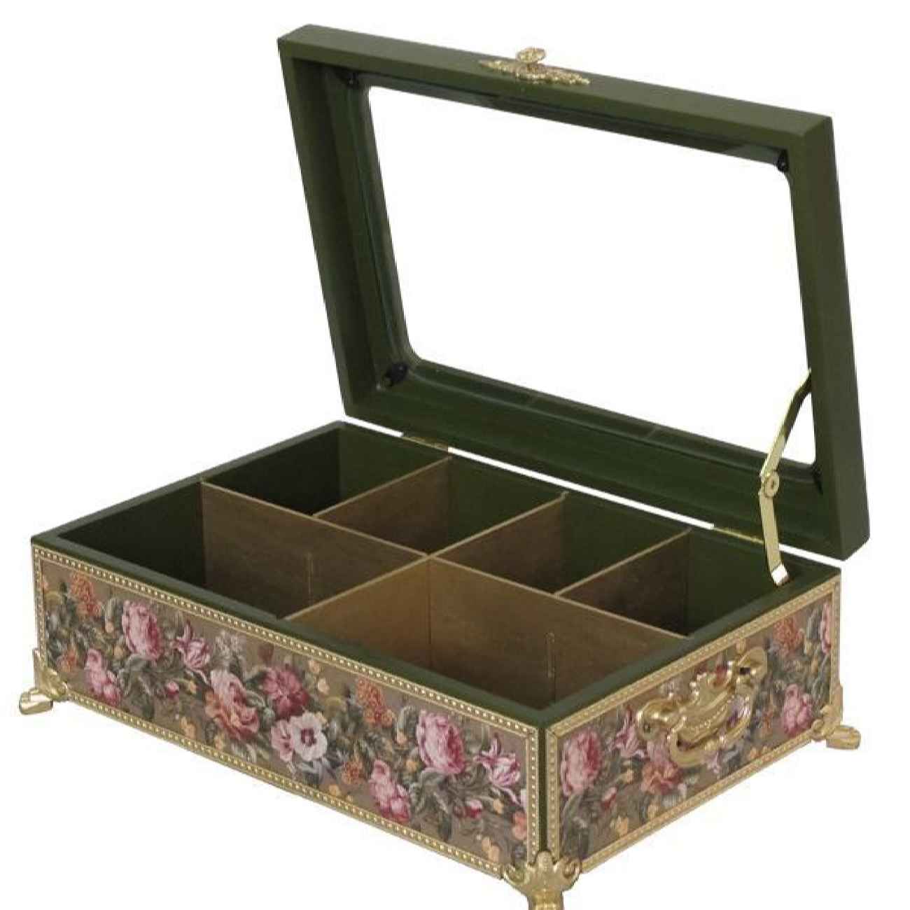 Bloemen Theedoos van Hout – Georganiseerde thee-opbergbox