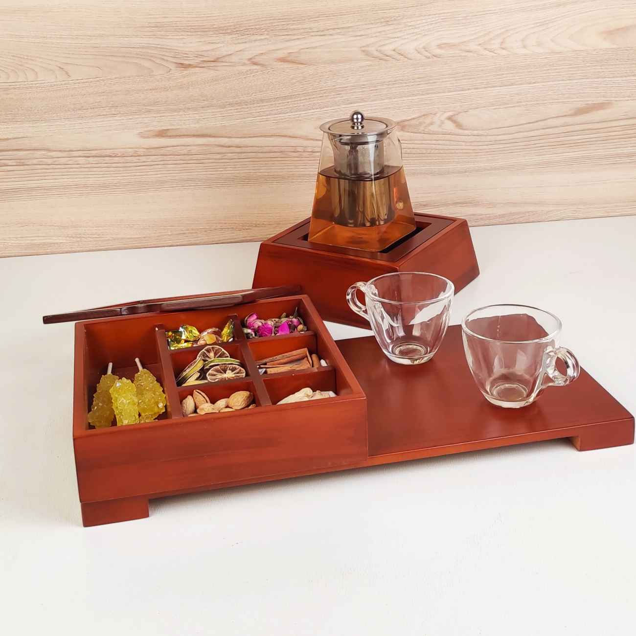 Houten Thee Opbergbox met Geïntegreerde Verwarmer & Kijkvenster