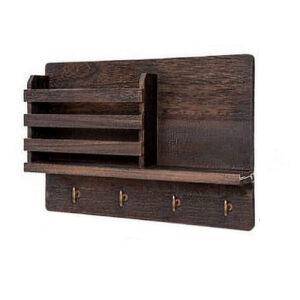 Houten Wand Sleutelhouder met Doos & 4 Haken