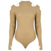 Bodysuit met lange mouwen en duimgat voor dames in crème