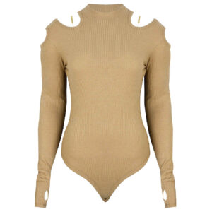 Bodysuit met lange mouwen en duimgat voor dames in crème