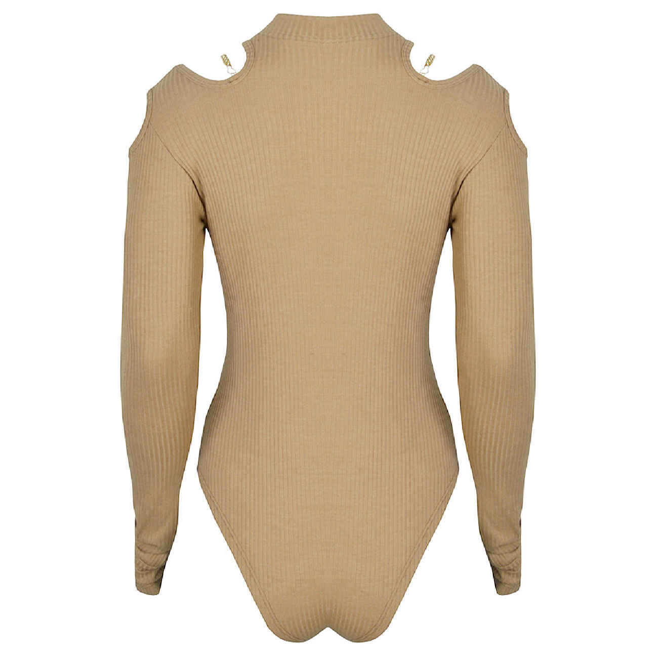 Bodysuit met lange mouwen en duimgat voor dames in crème