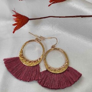 Boheemse Macramé Kwast Oorbellen – Wijnrood