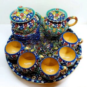Perzische Thee & Koffieset – Navy Blauw Minakari