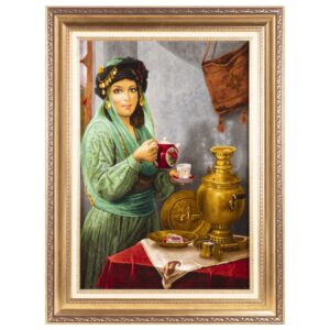 Handgeknoopte Perzische wandtapijt uit Tabriz – Koerdische dame