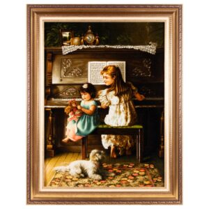 Handgeknoopte Perzische wandtapijt uit Tabriz – Piano Girl