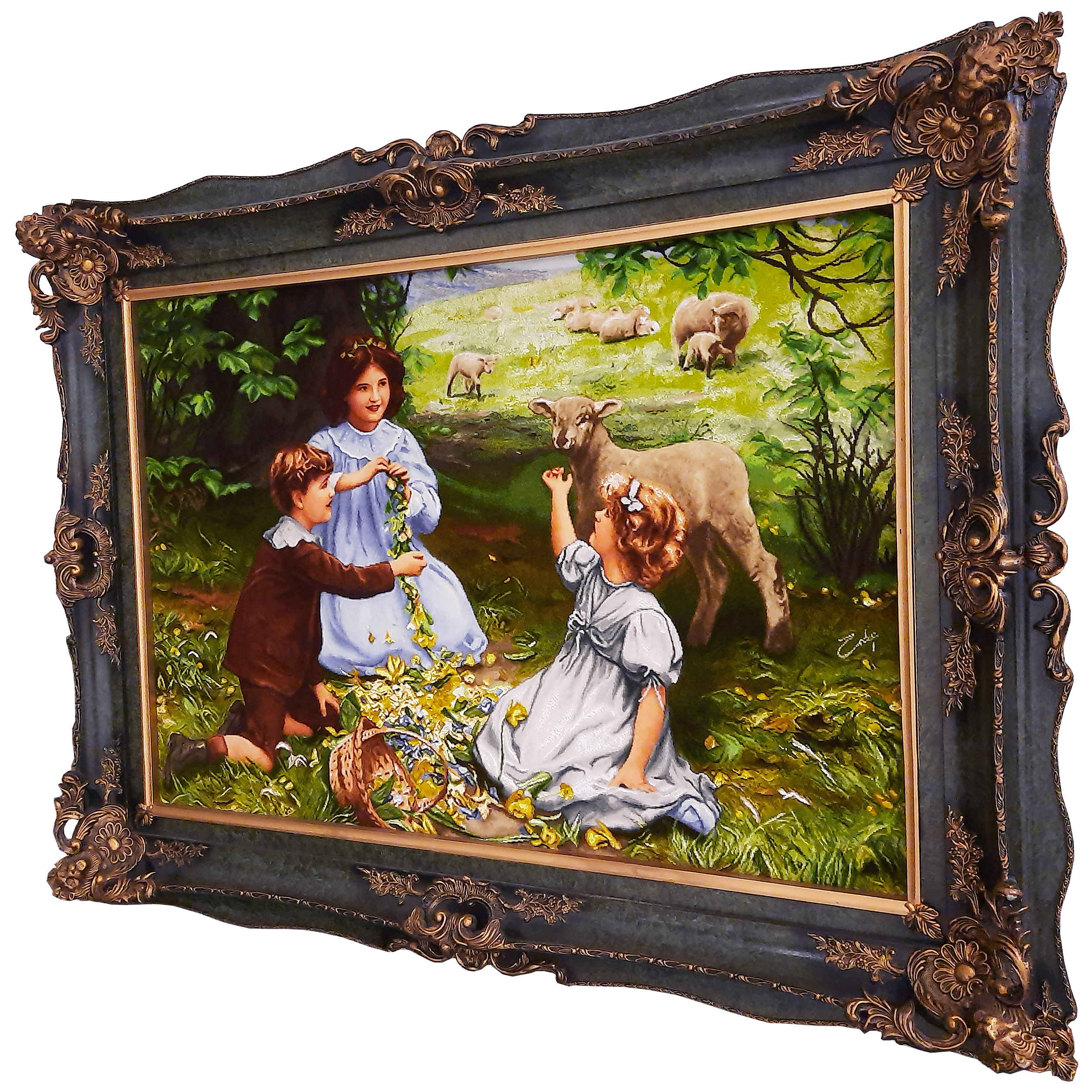 Handgeknoopte Perzische Picturale Tapijt uit Tabriz – The Joy of Spring door Arthur John Elsley