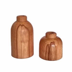 Decoratieve Houten Mini Bloemenvaas – Geschikt voor Rustieke of Moderne Interieurs – Set van2
