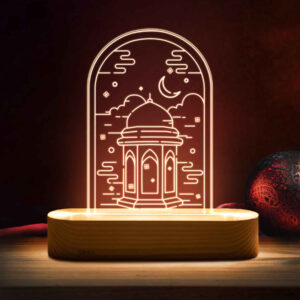 Islamitische 3D LED Nachtlamp – Waterfontein van het Heiligdom met Houten Basis