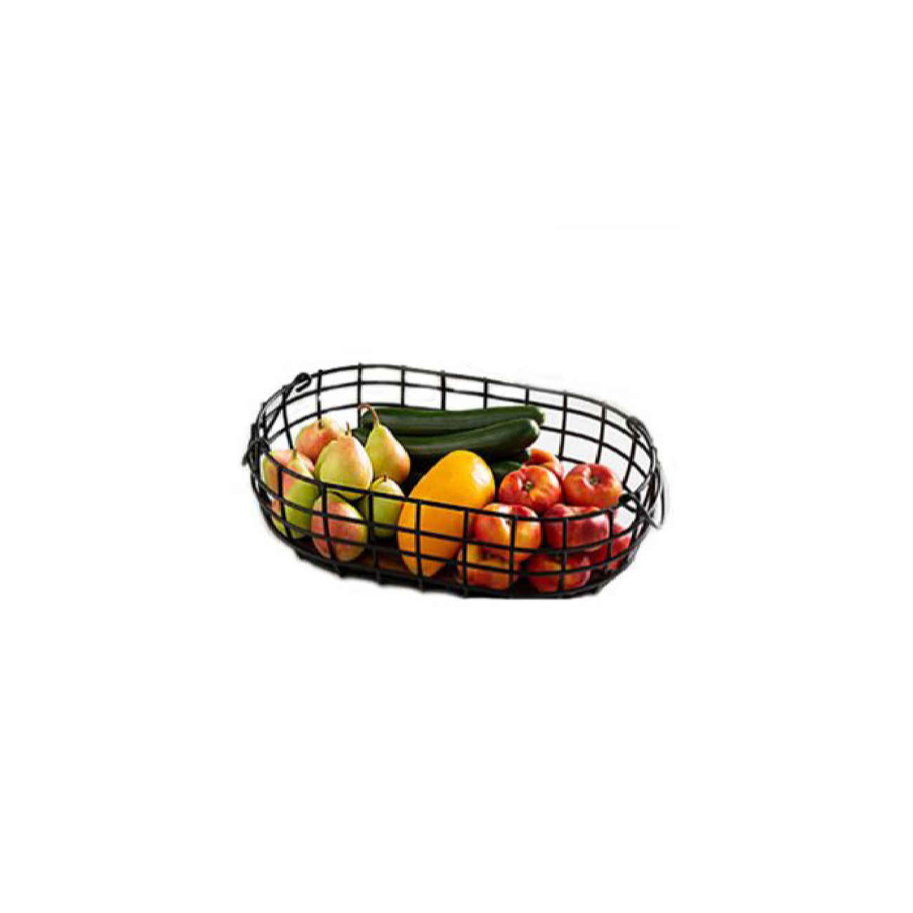 Ovale Metalen Draadmand met Houten Basis – Zwart Modern