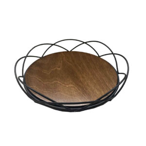 Ronde Metalen Draadmand met Houten Basis – Zwart