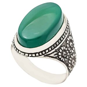 Perzische Zilveren Ring Heren – Groene Agaat Luxe Design