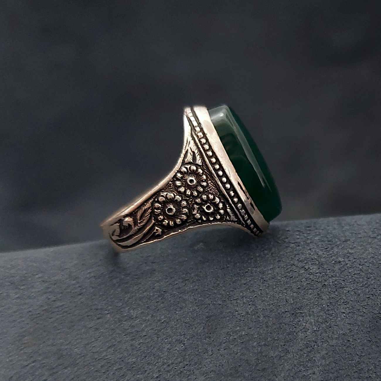 Perzische Zilveren Ring Heren – Groene Agaat Luxe Design