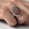 Perzische Zilveren Ring Heren - Bruine Agaat met Kalligrafie