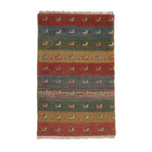 Handgeknoopt Perzisch gestreept Gabbeh tapijt met dierenmotieven – Rood, Wol