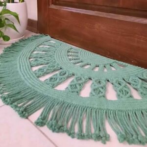 Persian Handwoven Boho Macrame Floor Rug in Green