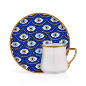 Artistiek Porseleinen Theeservies – Blauw Boze Oog