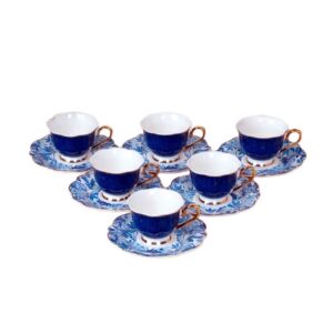 Artistiek Porseleinen Theeservies – Blad Blauw