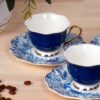 Artistiek Porseleinen Theeservies – Blad Blauw