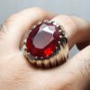 Perzische Robijn Zilveren Ring voor Mannen – Rode Edelsteen