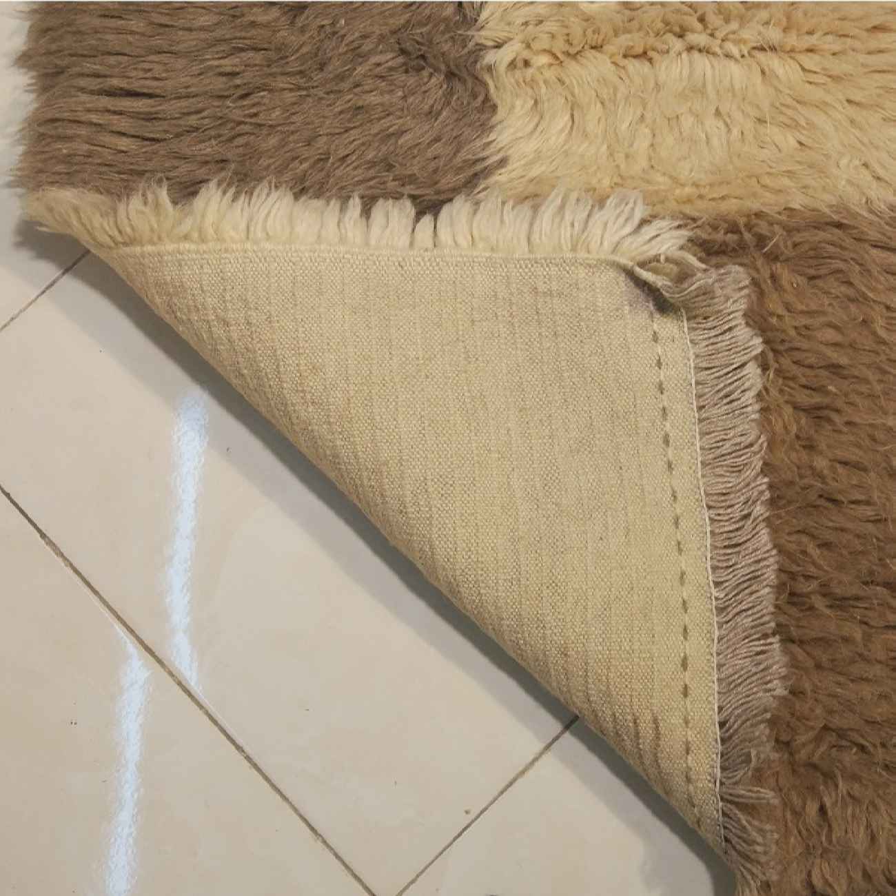 Handgeknoopt Perzisch geometrisch Gabbeh tapijt – Geruit, Bruin, Wolmix