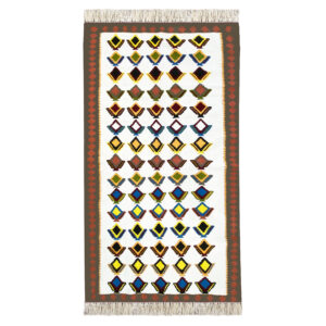 Perzisch Wol Kilim Tapijt Authentiek Handgeweven in Ardabil Geometrisch Wit