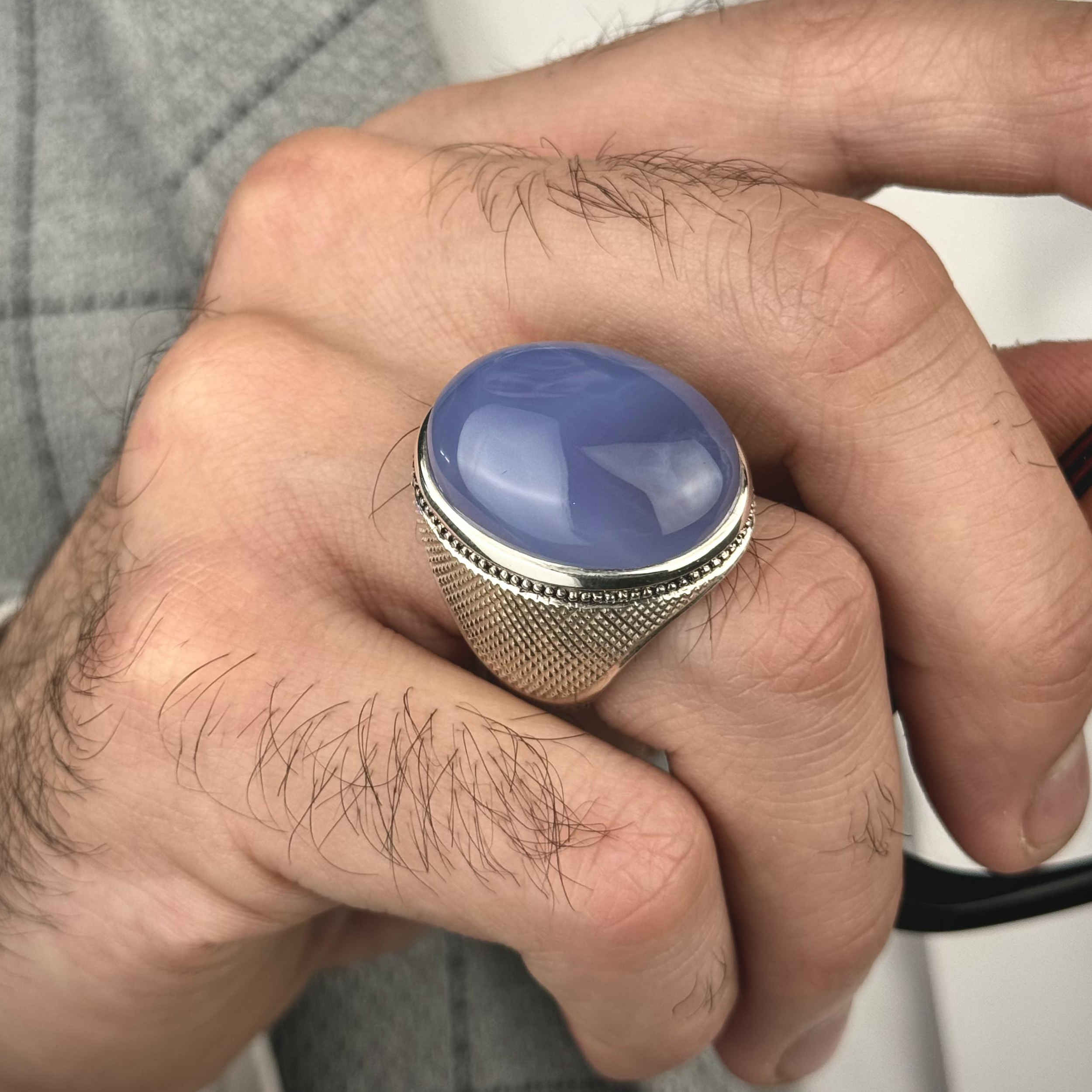 Perzische Jemenitische aqeeq zilveren ring voor heren, paars
