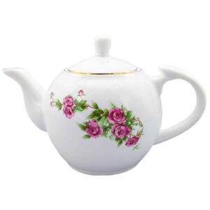 Porseleinen serveertheepot met bloemmotief in wit