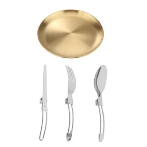 Draagbaar Campingservies & Bestek Set van 4 Goud